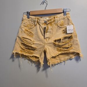Free People Distressed Yellow Jean Shorts
